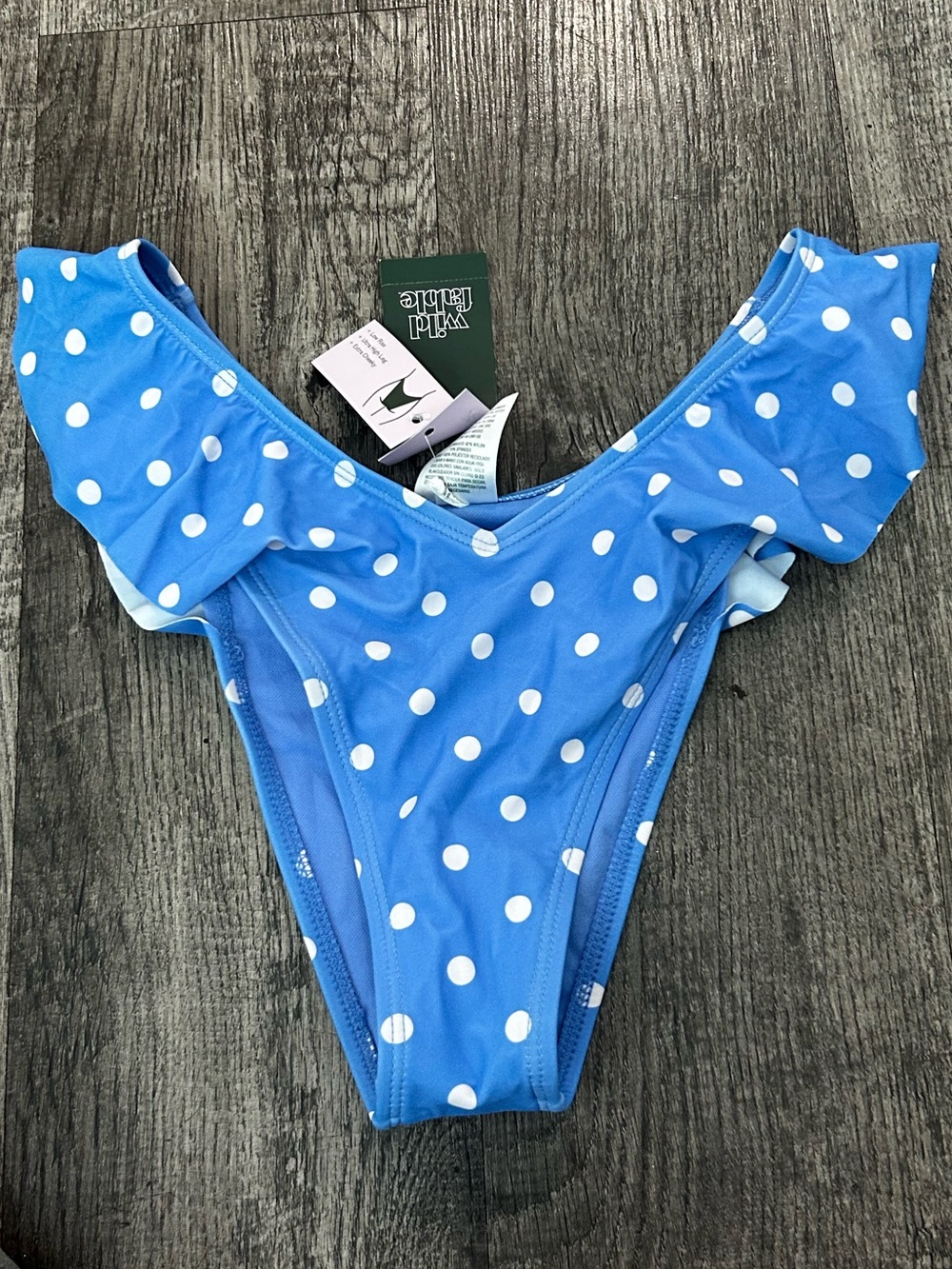wild fable Blue and White Polka Dot Ruffle Bikini Bottom
